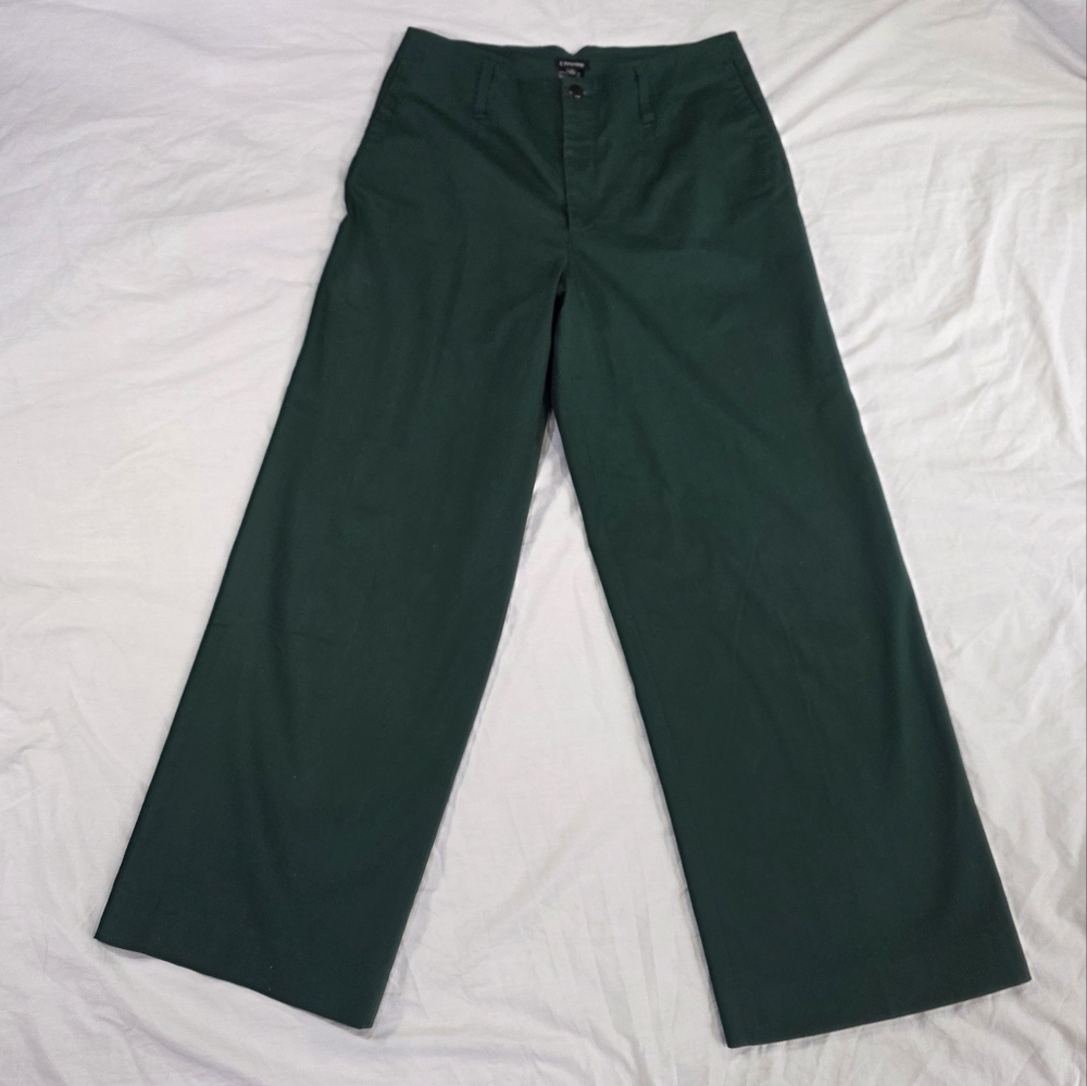 J. Peterman High Rise Wide Leg Hunter Green Twill Pants w/Hollywood Waist. 12 - Picture 3 of 10